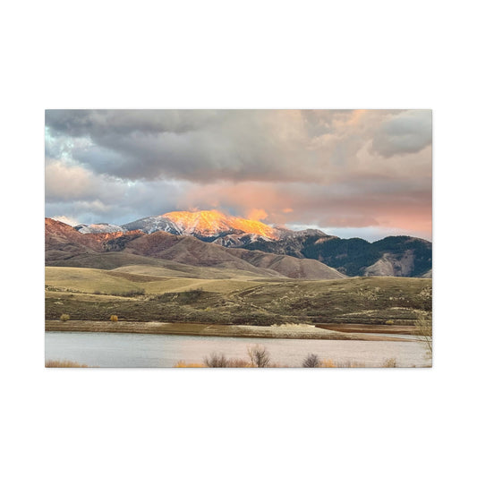 Sunlit Mountain Lake Matte Canvas Print — Stretched Wall Art