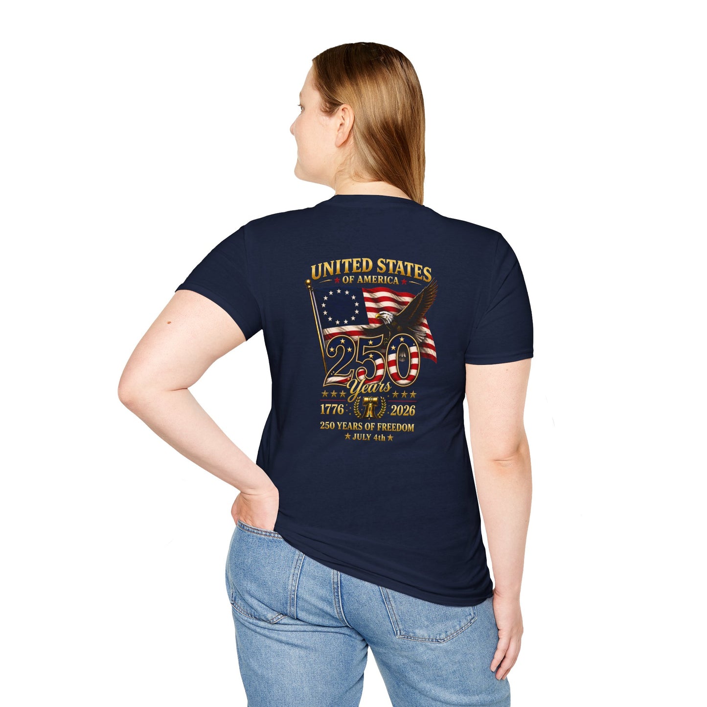 United States 250th Anniversary T-Shirt · Unisex · 1776-2026 · Liberty Graphic Tee · Back of Shirt Design