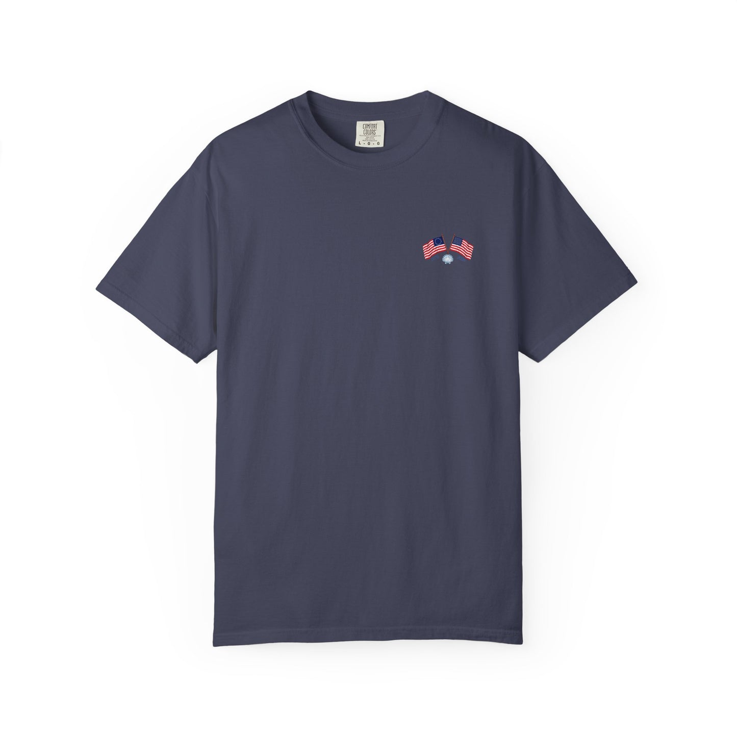 Betsy Ross Flag America 250 Years of Freedom Back & Left Chest Design Tee