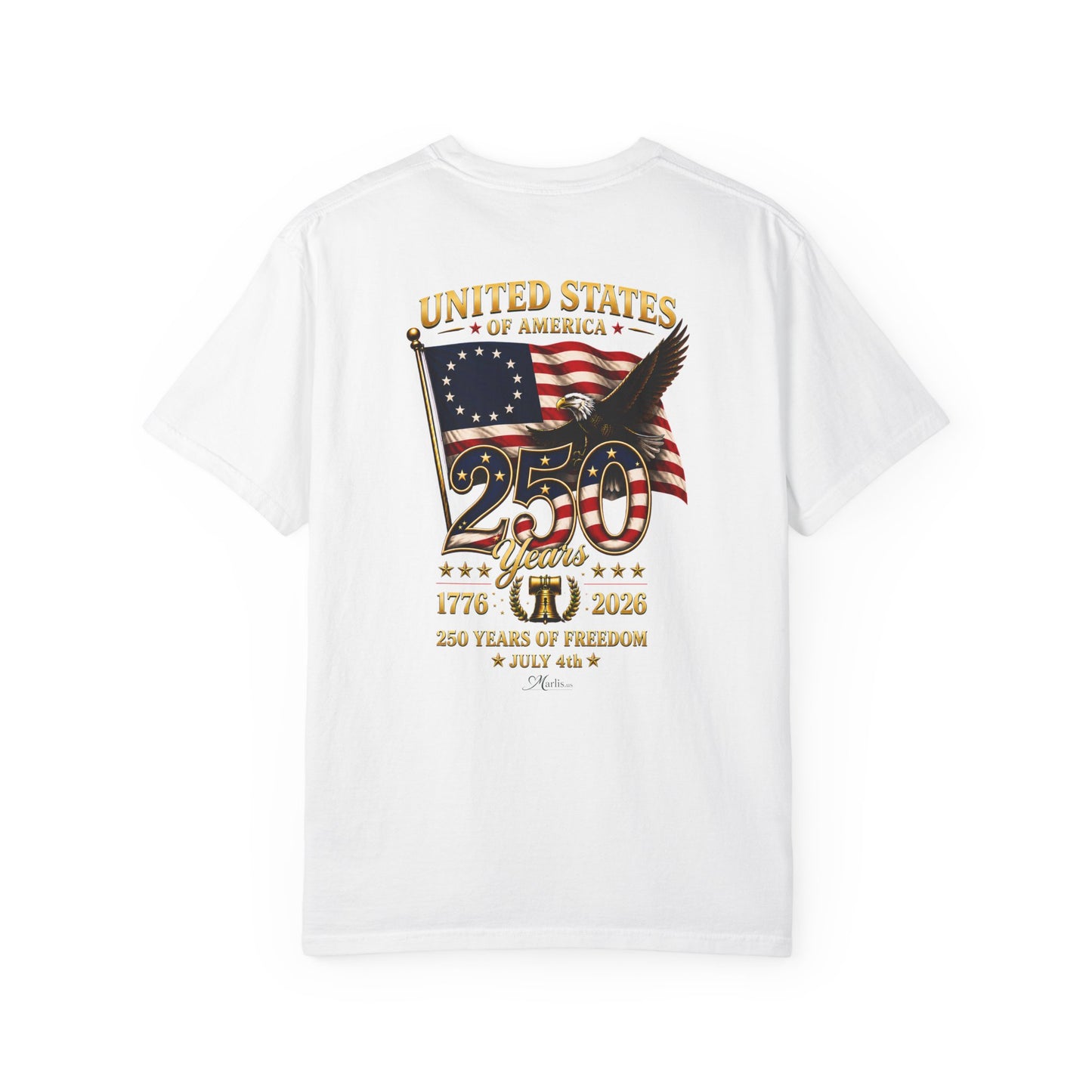 America 250 Betsy Ross Flag Back & Chest Design 1776-2026
