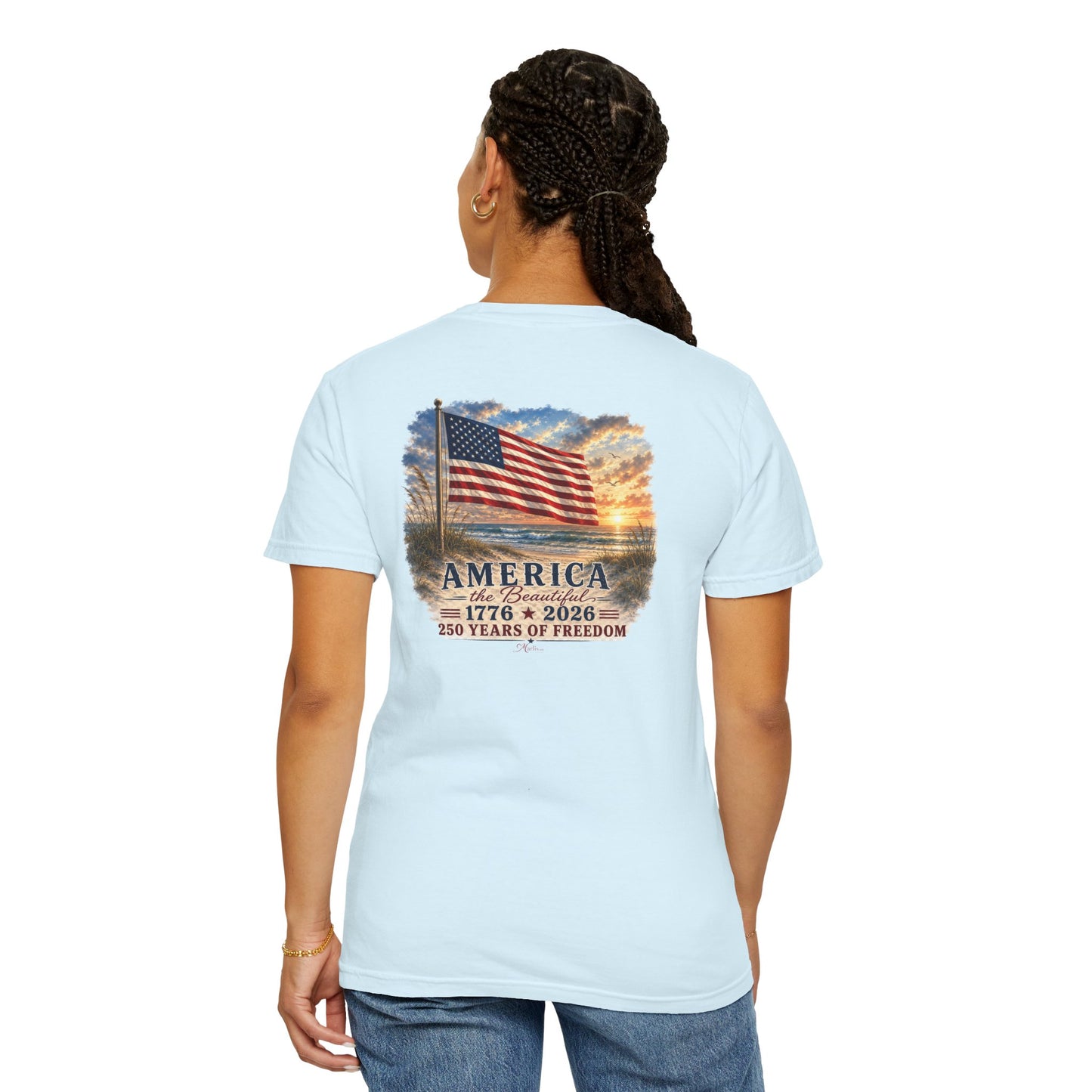 America the Beautiful T-Shirt | Comfort Colors® 1717 Patriotic Back & Chest Design Graphic Tee | USA 1776-2026