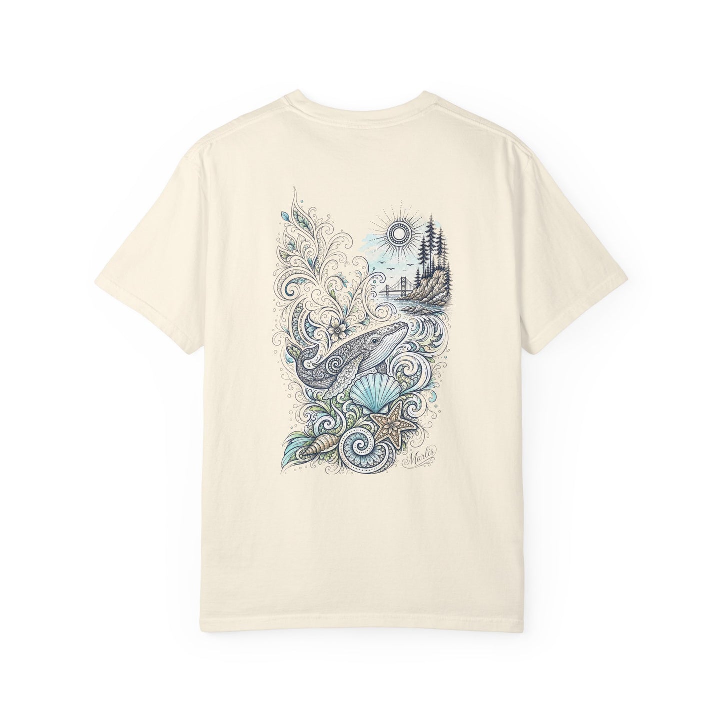 Ocean Whale Surf, Shell & Coastal Nature Back Graphic Tee