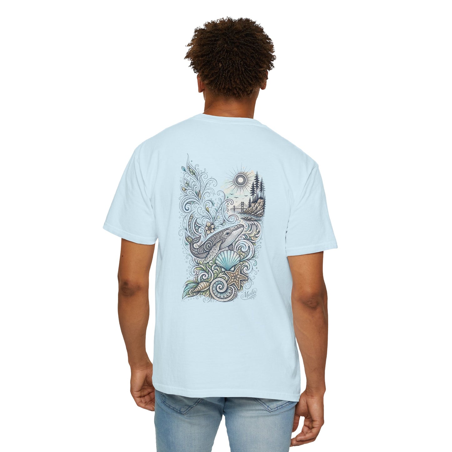 Ocean Whale Surf, Shell & Coastal Nature Back Graphic Tee