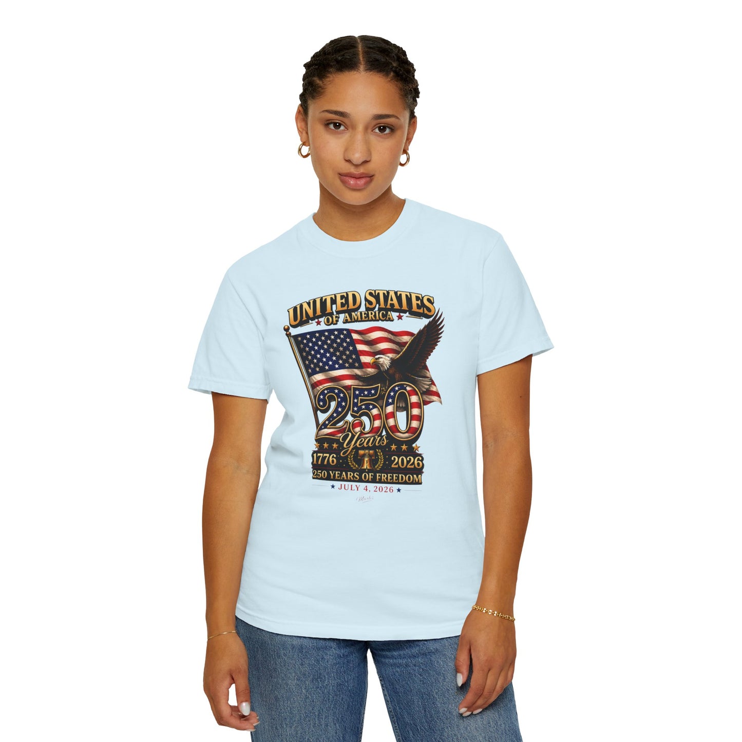 America 250 Freedom Eagle T-Shirt | Comfort Colors® 1717 Patriotic Graphic Tee | USA 1776-2026