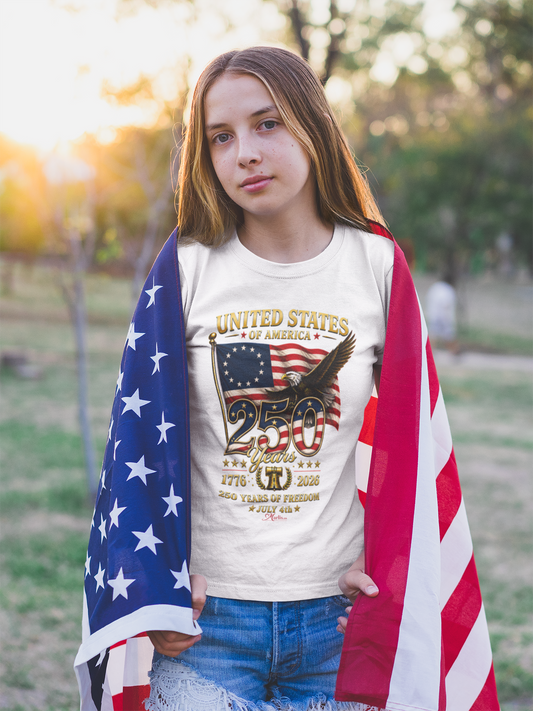 Betsy Ross Flag America 250 Vintage Anniversary Front Design Tee