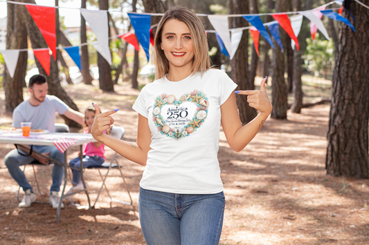 America 250 Coastal Heart Wreath V-Neck T-Shirt | Bella+Canvas Patriotic Women's Tee