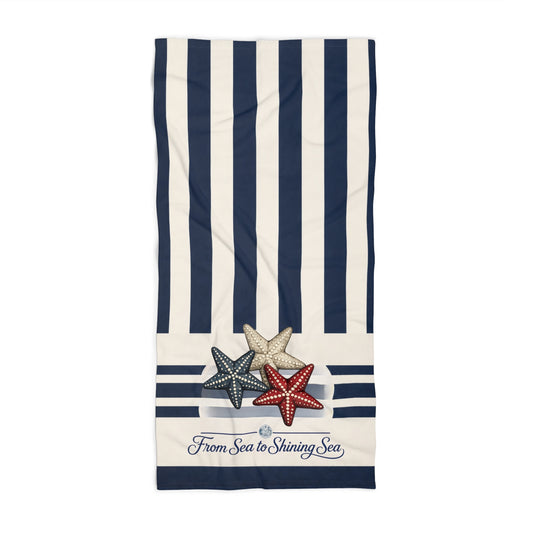 Red, White & Blue Starfish Blue Stripe Beach Towel