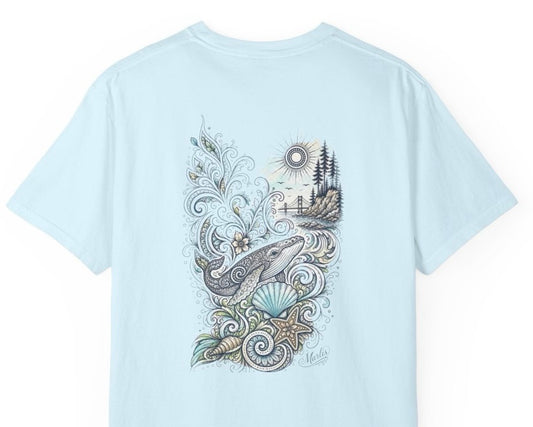 Ocean Whale Surf, Shell & Coastal Nature Back Graphic Tee