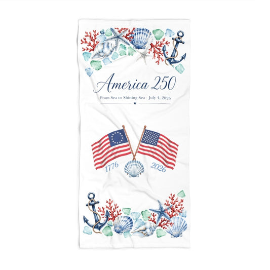 America 250 Coastal Commemorative Beach Towel | 1776–2026 Patriotic Nautical Towel