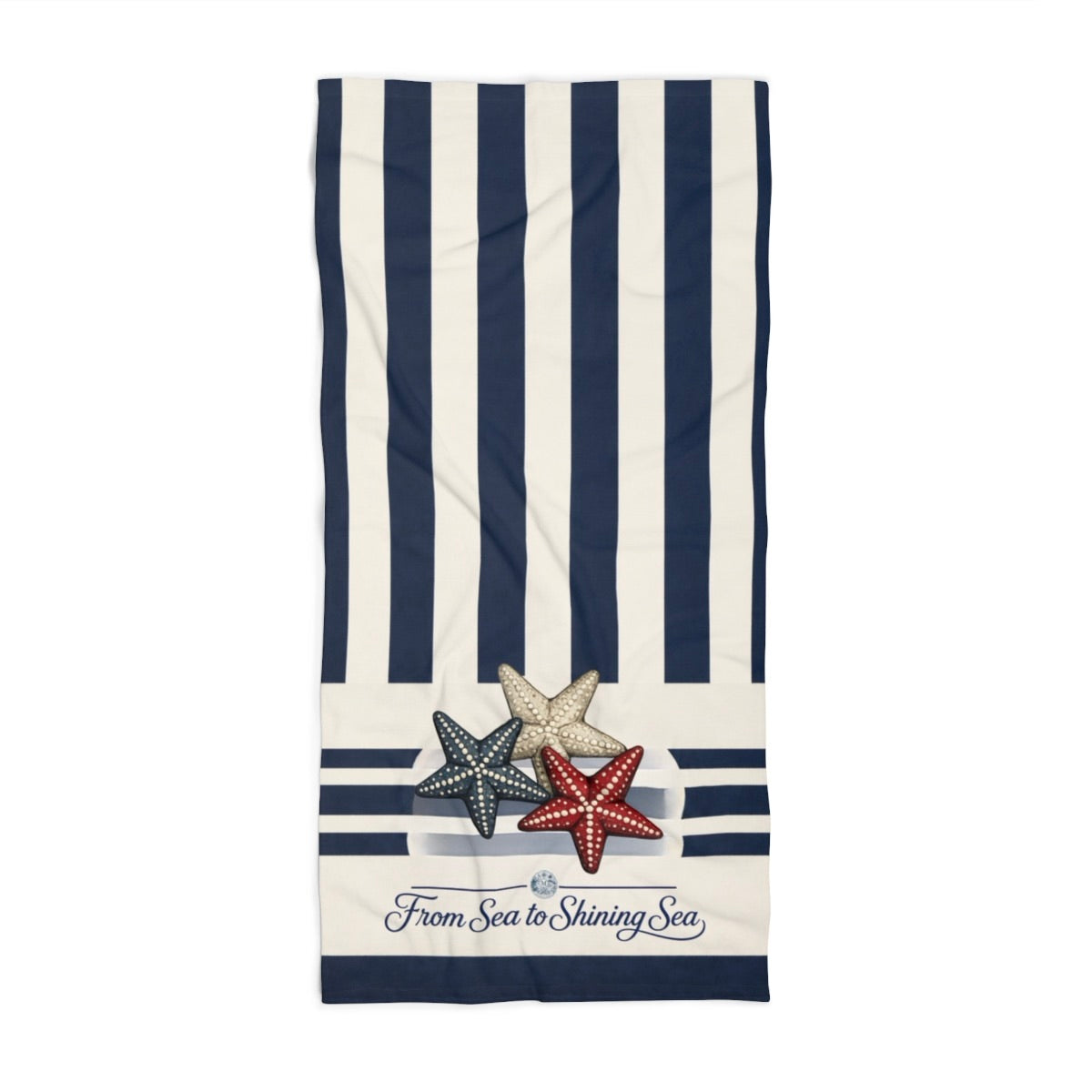 Red, White & Blue Starfish Blue Stripe Beach Towel