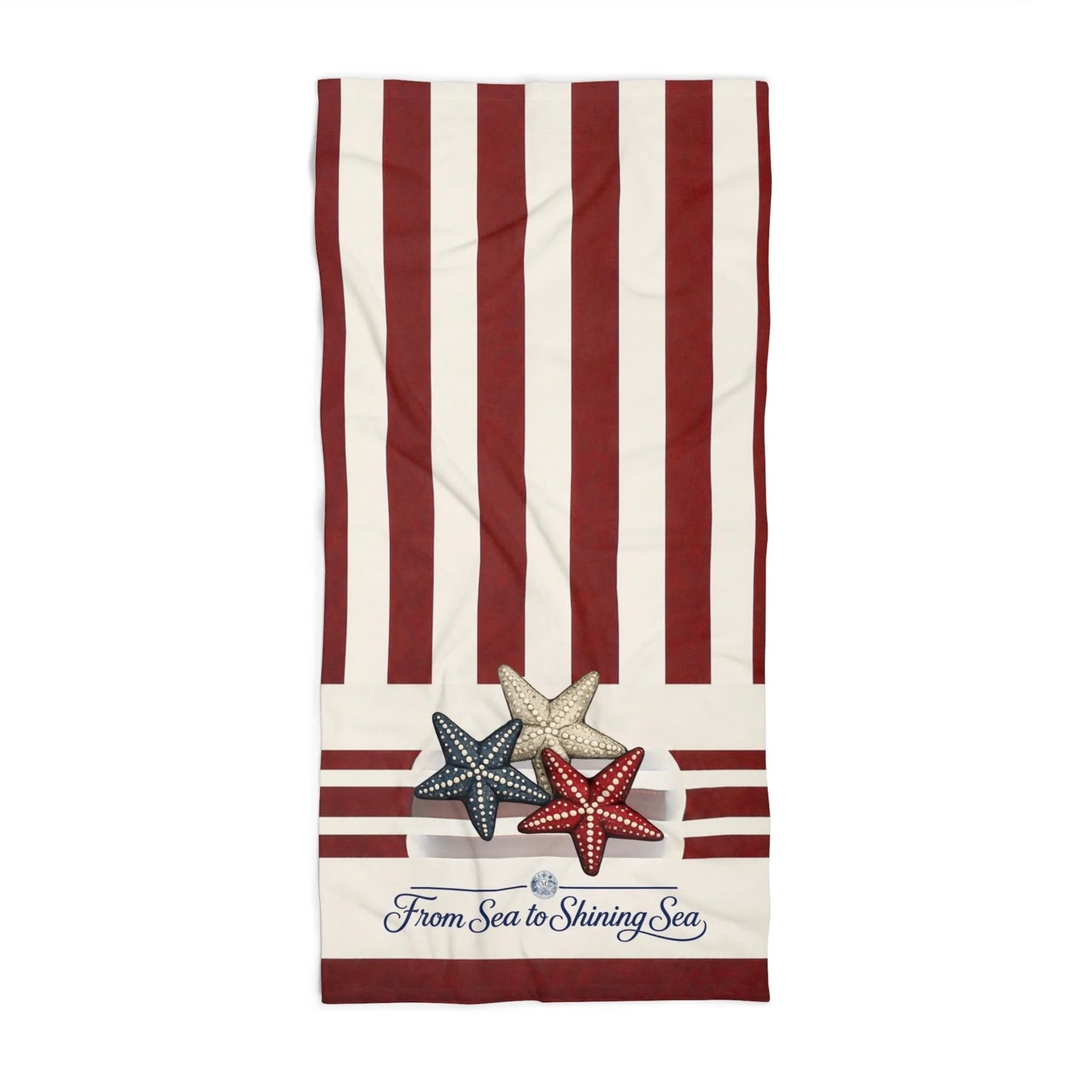 Red, White & Blue Starfish Red Stripe Beach Towel