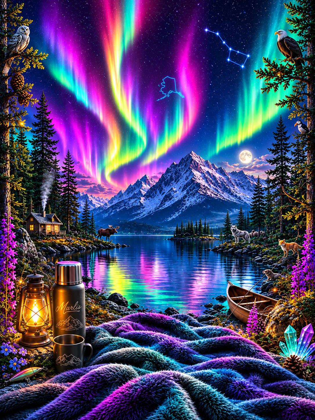 Alaska Lights Nest Immersive Seek-and-Find Blanket – "Alaska Lights Nest" Interactive Wearable Art Throw