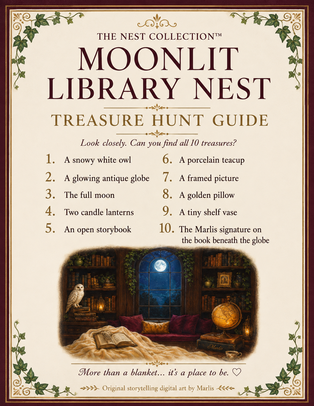 Moonlit Library Nest — Immersive Seek-and-Find Blanket