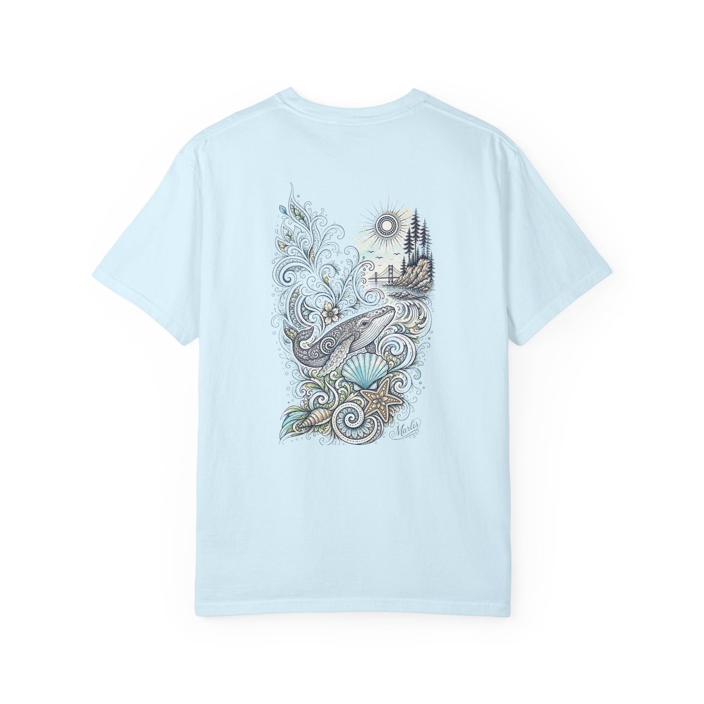 Ocean Whale Surf, Shell & Coastal Nature Back Graphic Tee