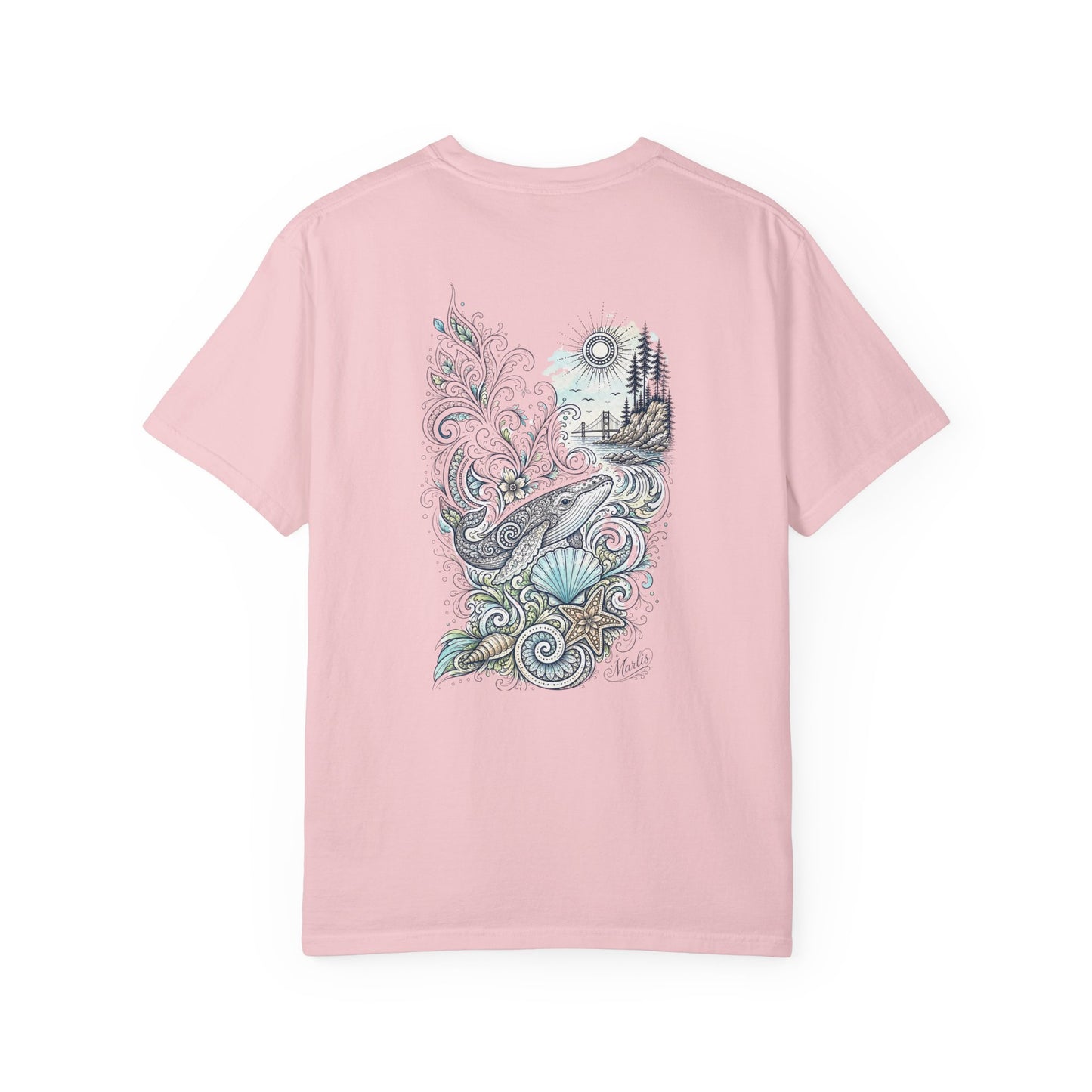 Ocean Whale Surf, Shell & Coastal Nature Back Graphic Tee
