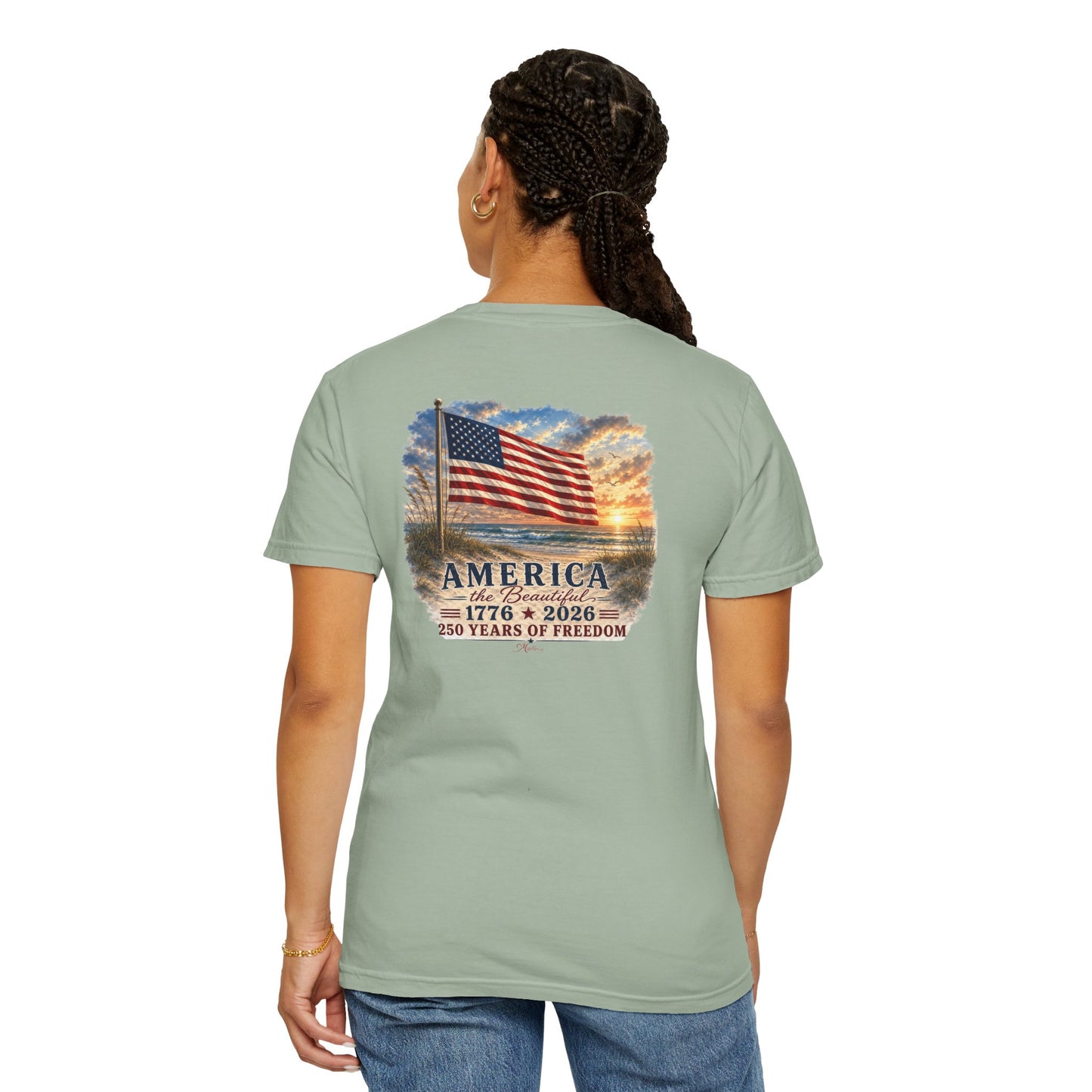 America the Beautiful T-Shirt | Comfort Colors® 1717 Patriotic Back & Chest Design Graphic Tee | USA 1776-2026