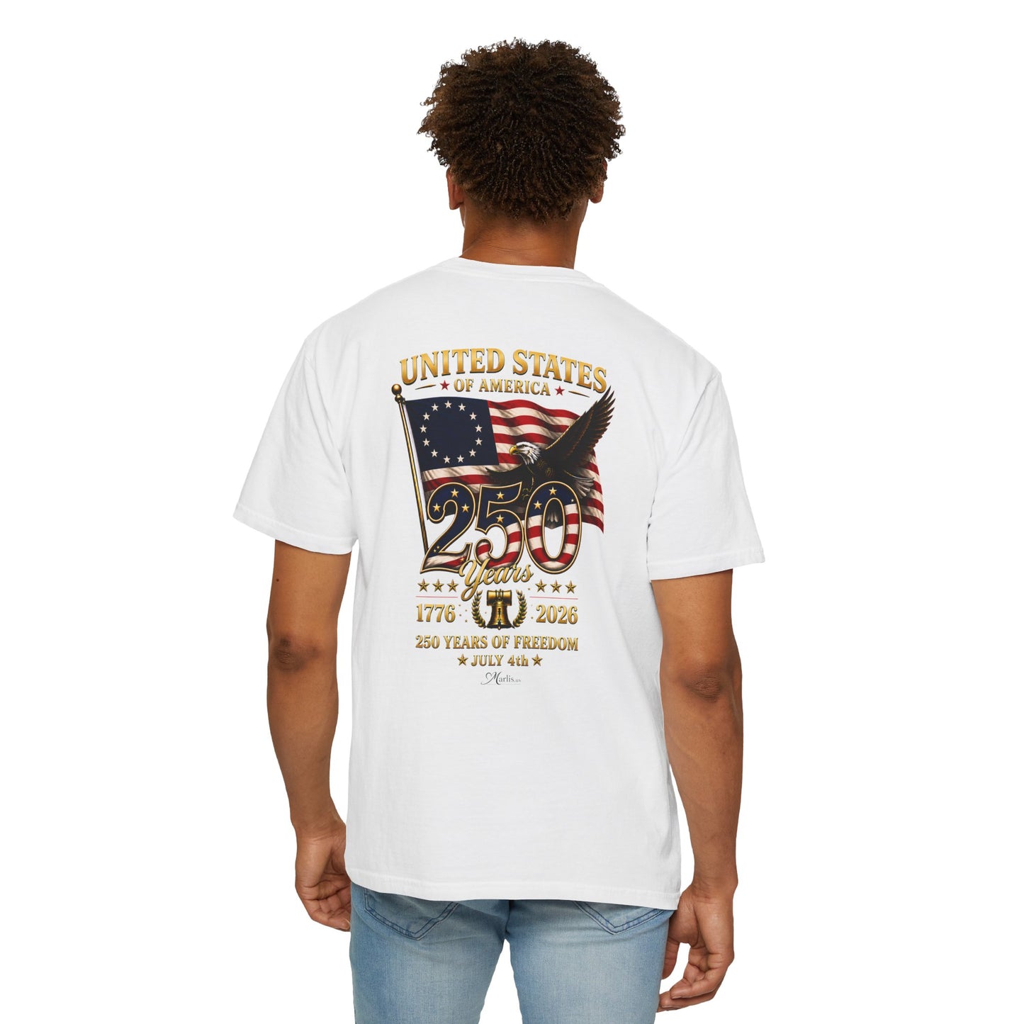 America 250 Betsy Ross Flag Back & Chest Design 1776-2026