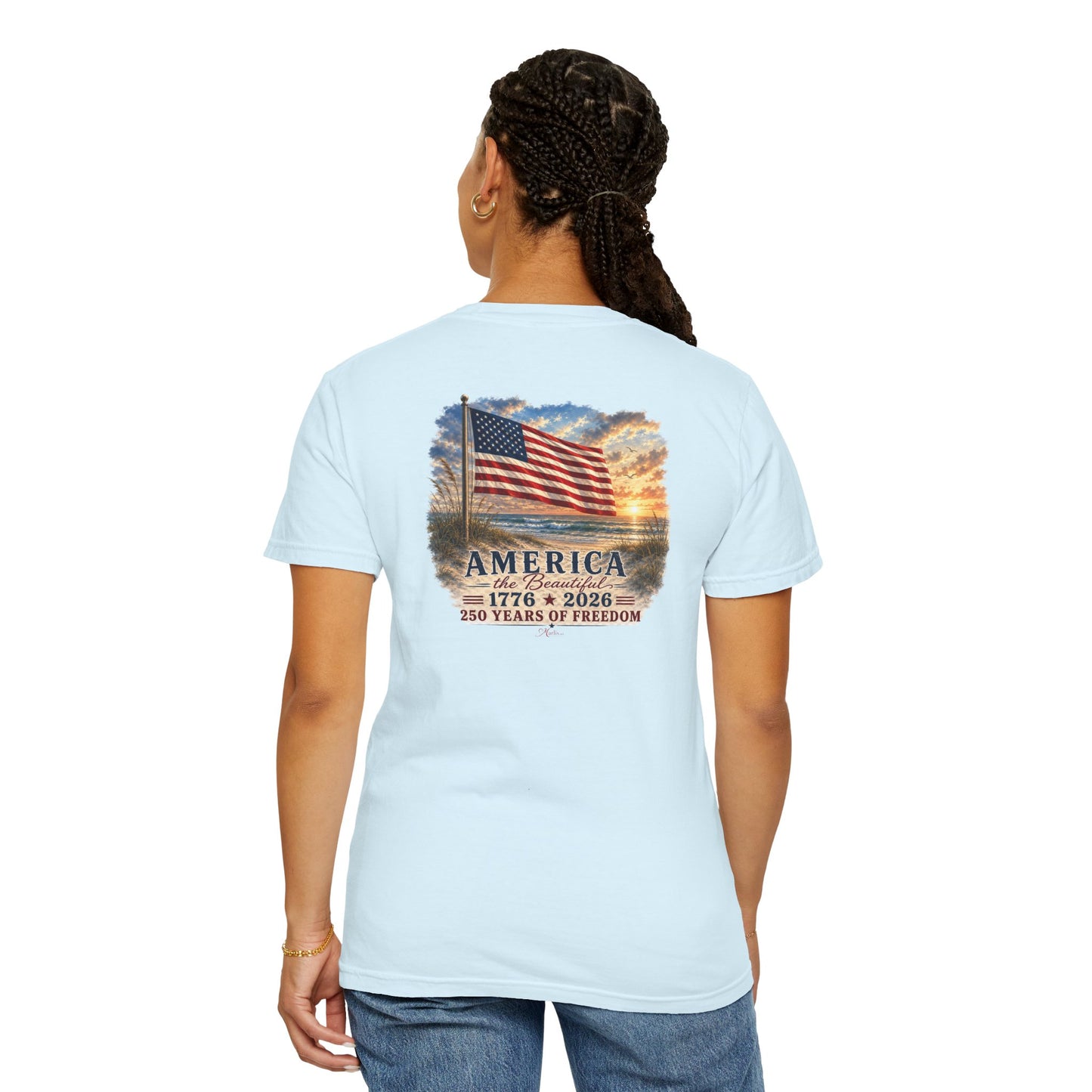 America the Beautiful T-Shirt | Comfort Colors® 1717 Patriotic Back & Chest Design Graphic Tee | USA 1776-2026