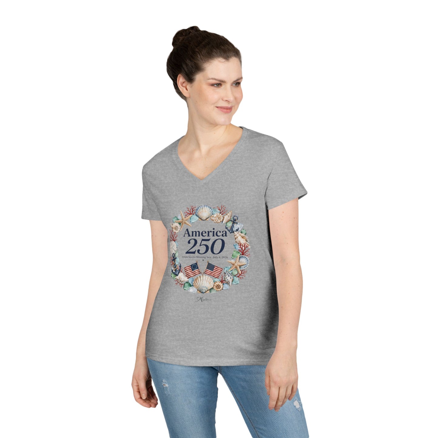 America 250 Coastal Wreath V-Neck Tee