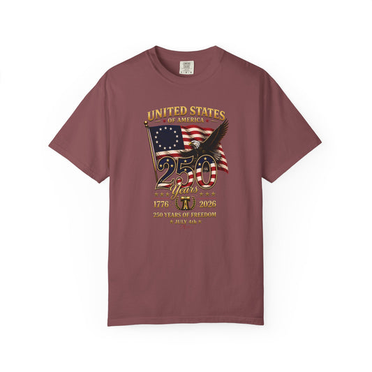 Betsy Ross Flag America 250 Vintage Anniversary Front Design Tee