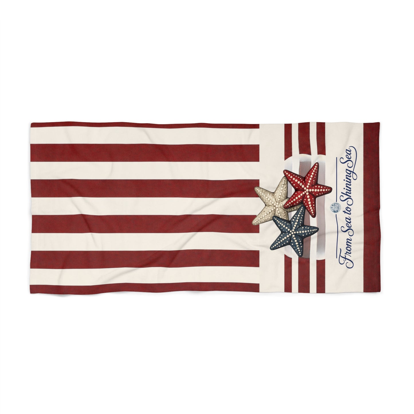 Red, White & Blue Starfish Red Stripe Beach Towel