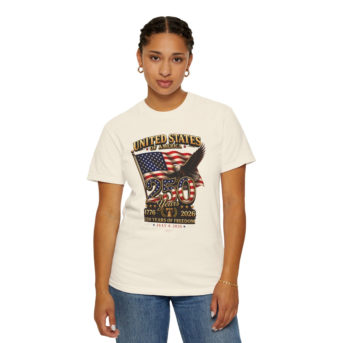 America 250 Freedom Eagle T-Shirt | Comfort Colors® 1717 Patriotic Graphic Tee | USA 1776-2026