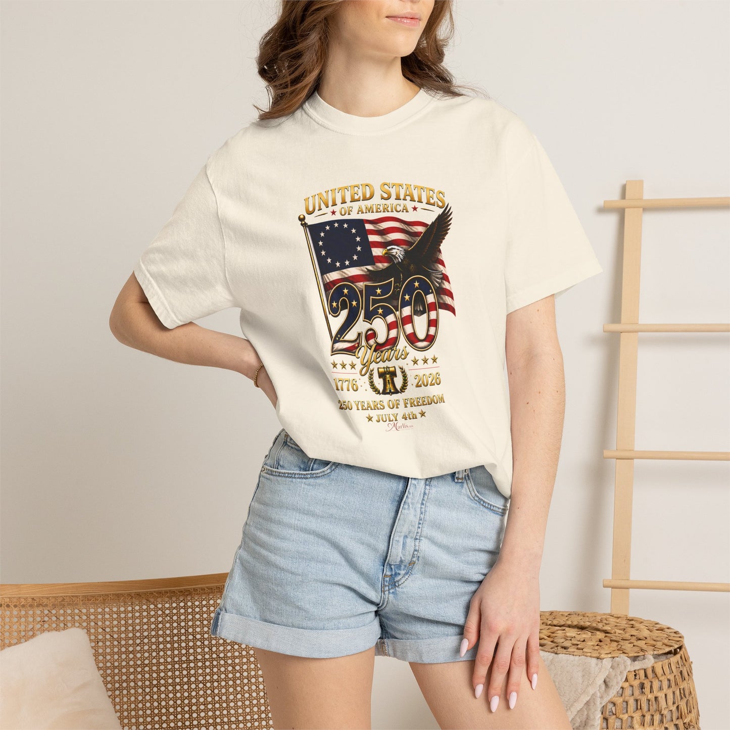 Betsy Ross Flag America 250 Vintage Anniversary Front Design Tee