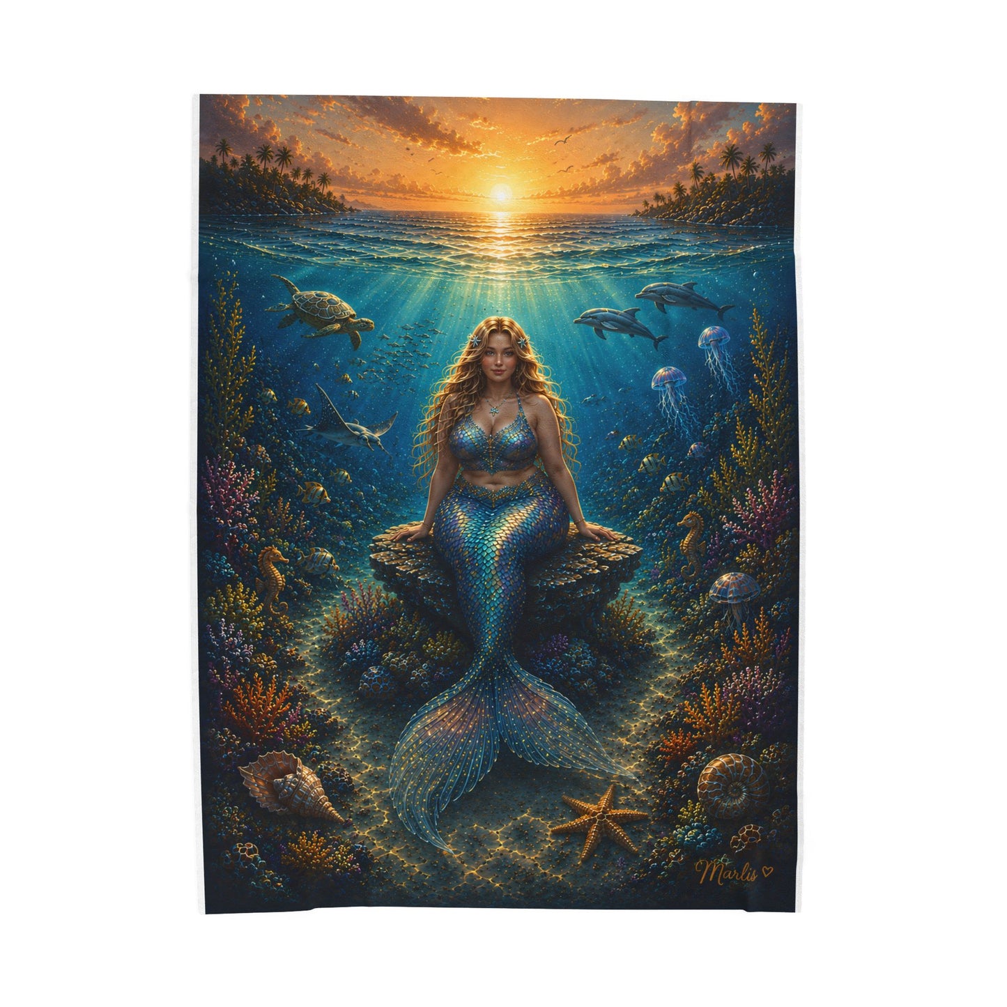Mermaid Sunset Velveteen Plush Blanket