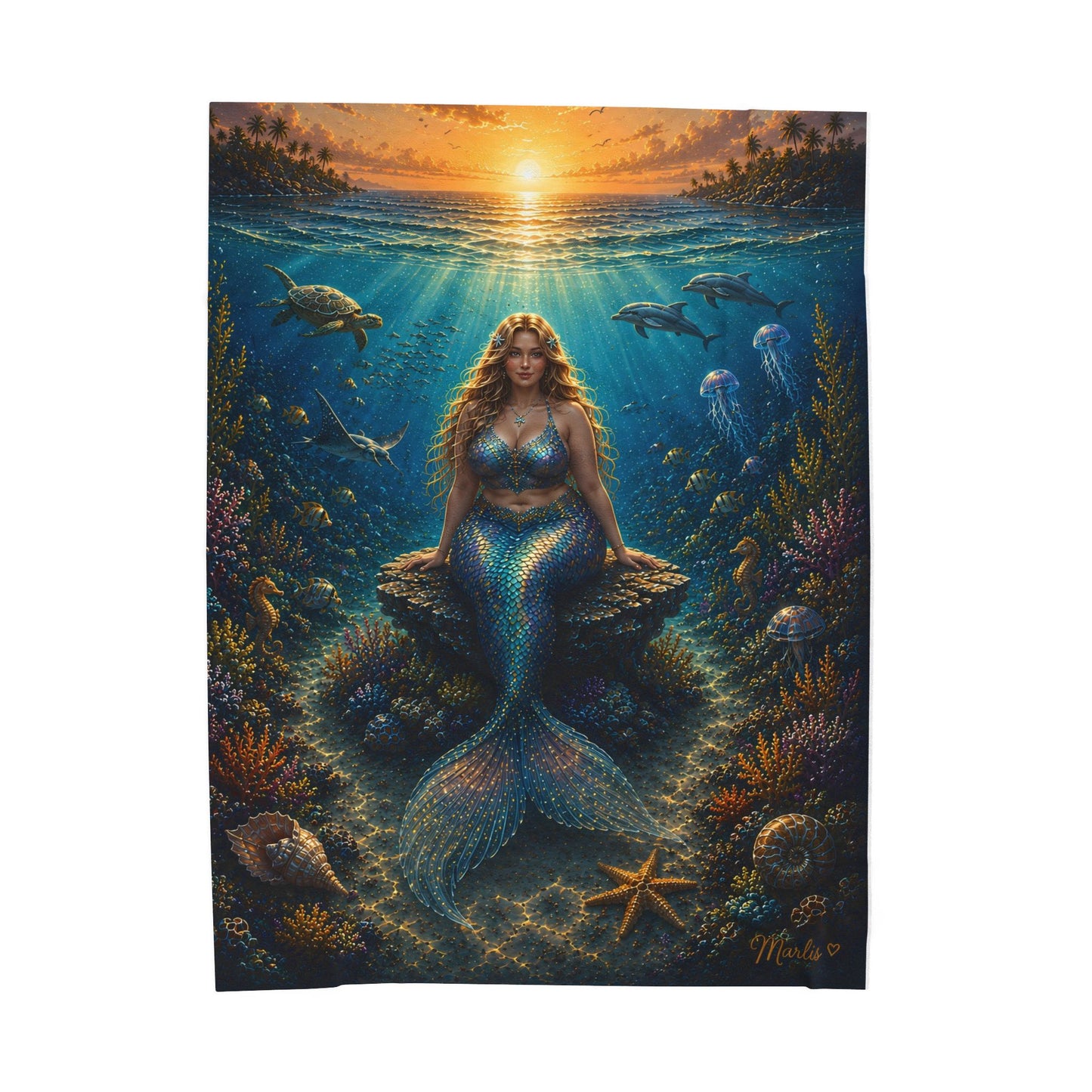 Mermaid Sunset Oversized Velveteen Plush Blanket