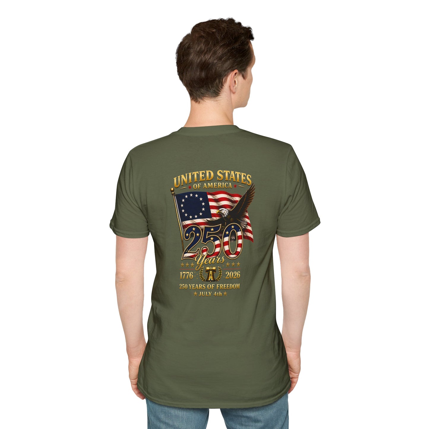 United States 250th Anniversary T-Shirt · Unisex · 1776-2026 · Liberty Graphic Tee · Back of Shirt Design