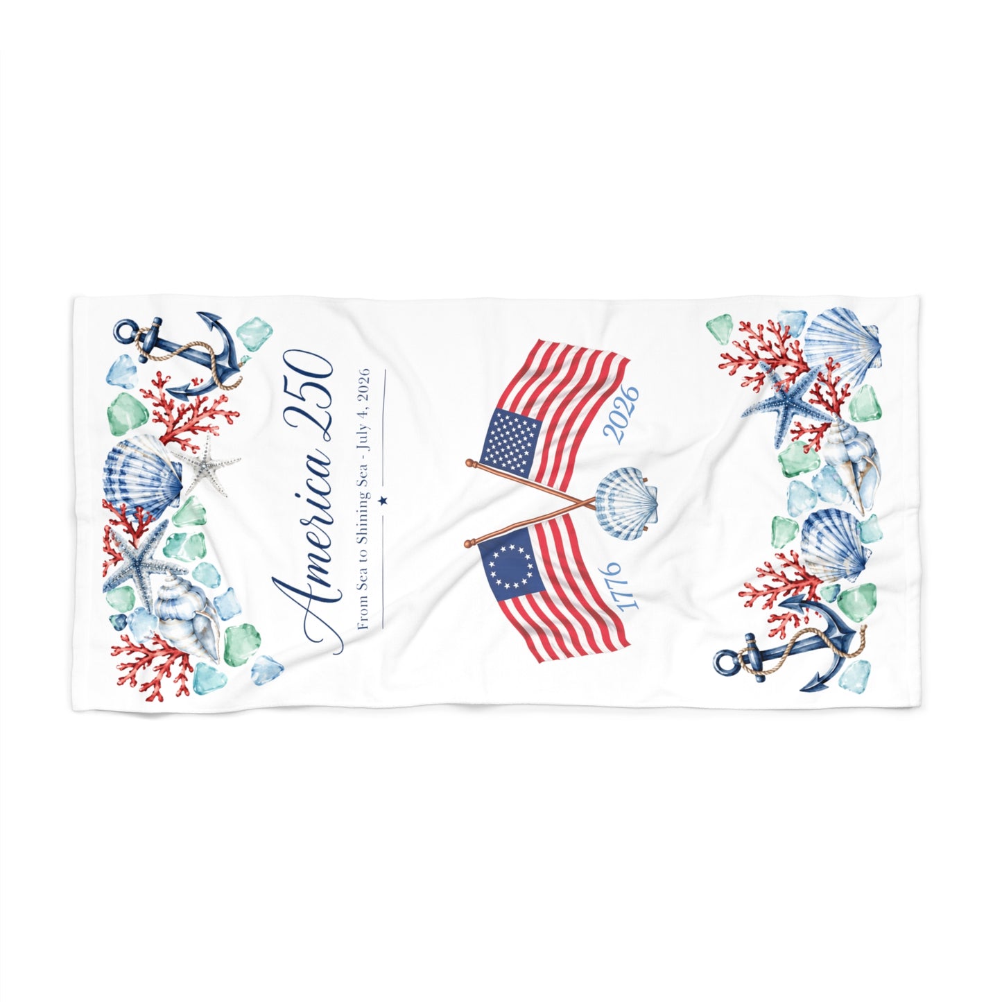 America 250 Coastal Commemorative Beach Towel | 1776–2026 Patriotic Nautical Towel