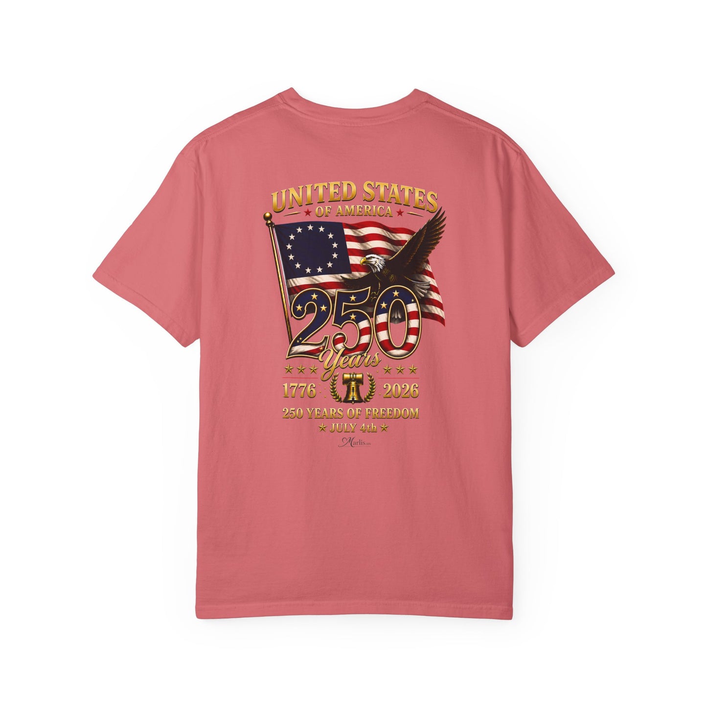 America 250 Betsy Ross Flag Back & Chest Design 1776-2026