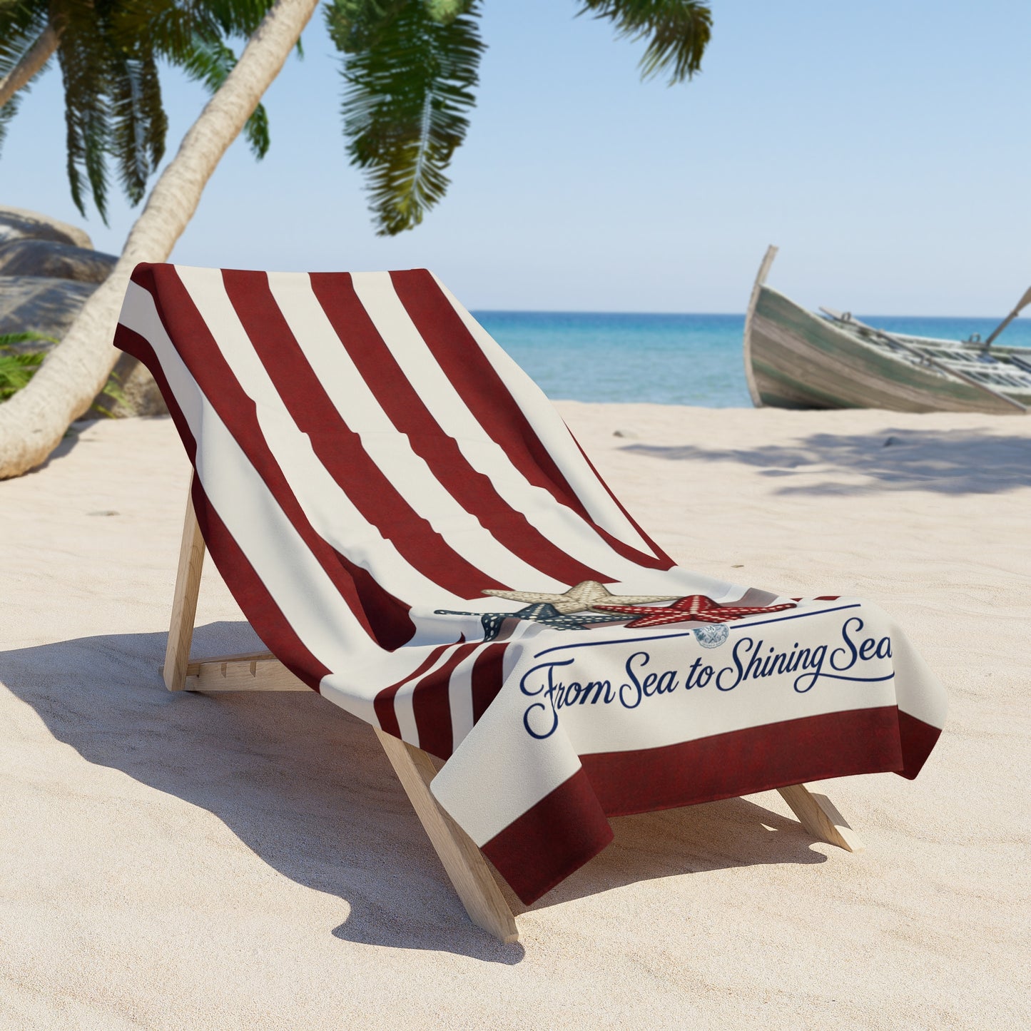 Red, White & Blue Starfish Red Stripe Beach Towel