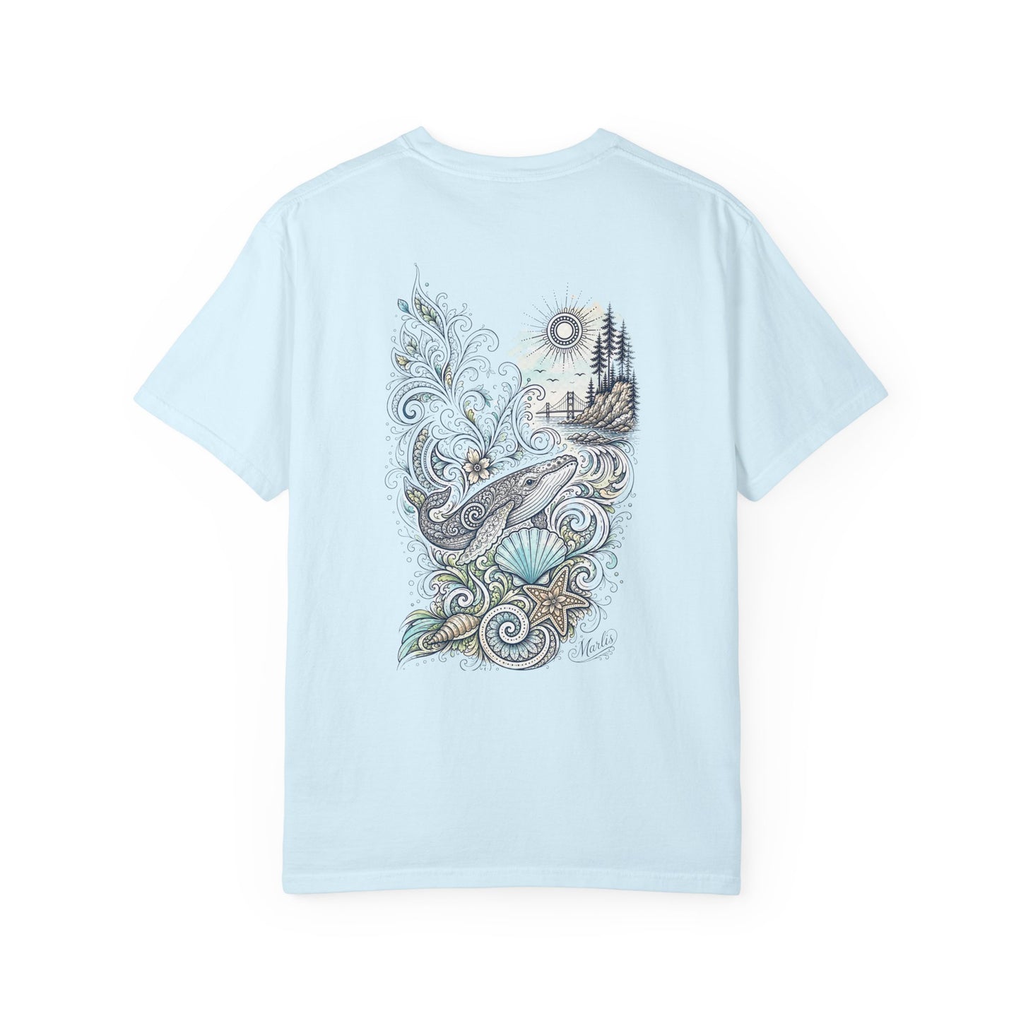 Ocean Whale Surf, Shell & Coastal Nature Back Graphic Tee