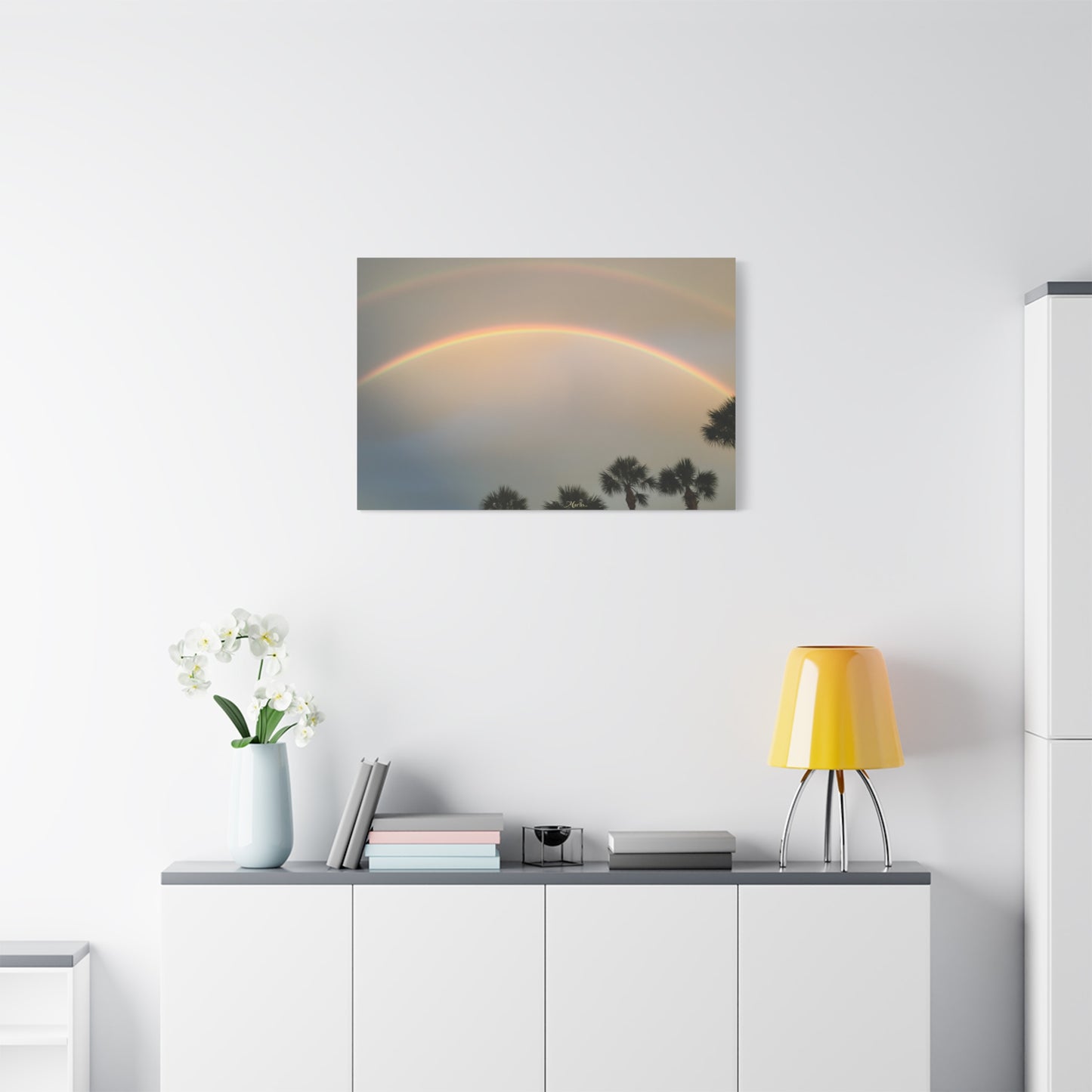 Double Rainbow Palm Florida Canvas Wall Art