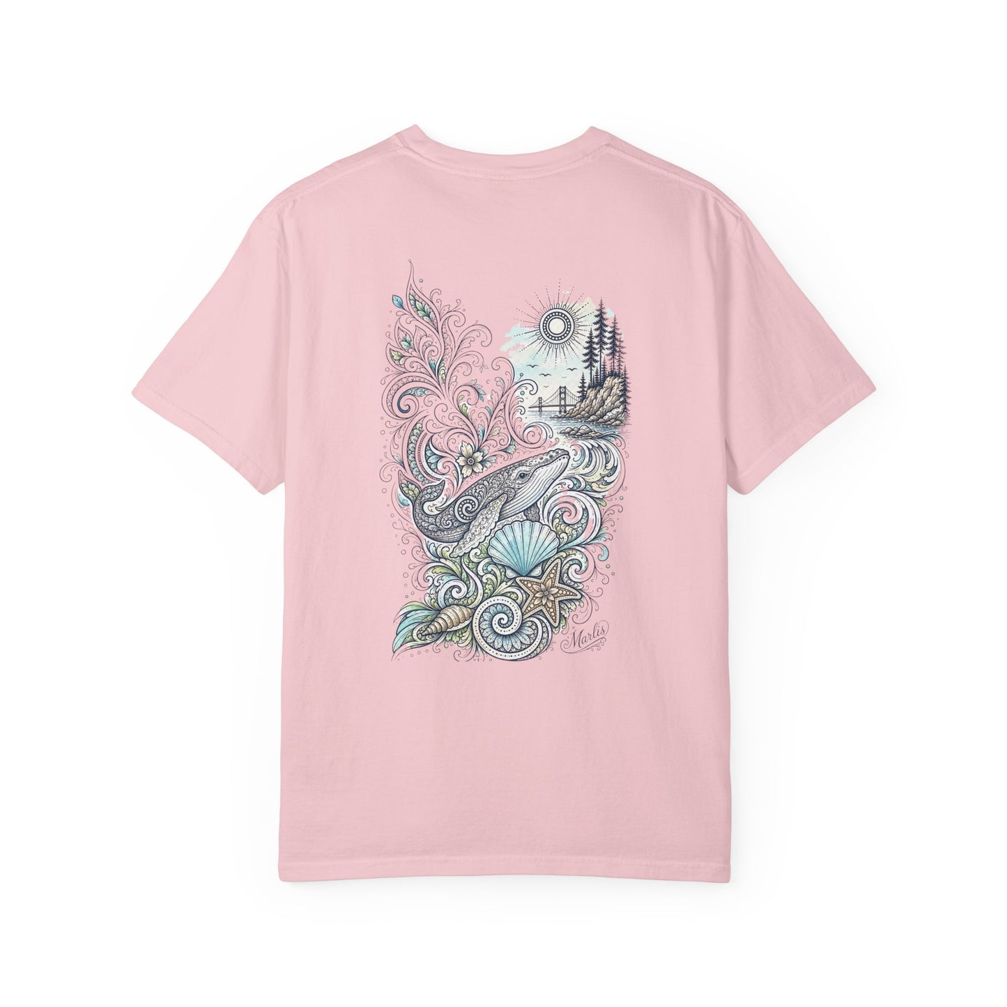 Ocean Whale Surf, Shell & Coastal Nature Back Graphic Tee
