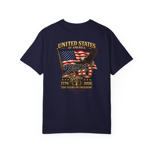America 250 Anniversary Back & Chest Design Graphic Comfort Colors Tee