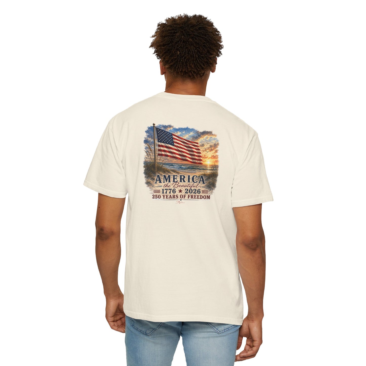 America the Beautiful T-Shirt | Comfort Colors® 1717 Patriotic Back & Chest Design Graphic Tee | USA 1776-2026