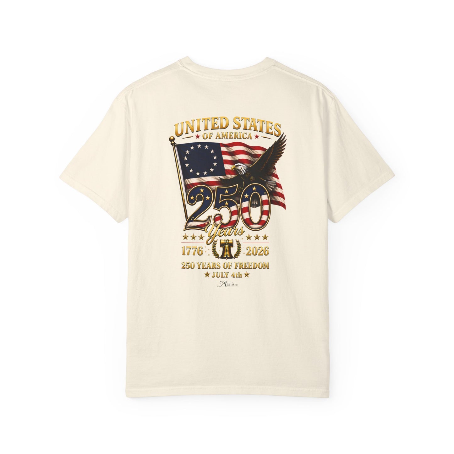 America 250 Betsy Ross Flag Back & Chest Design 1776-2026