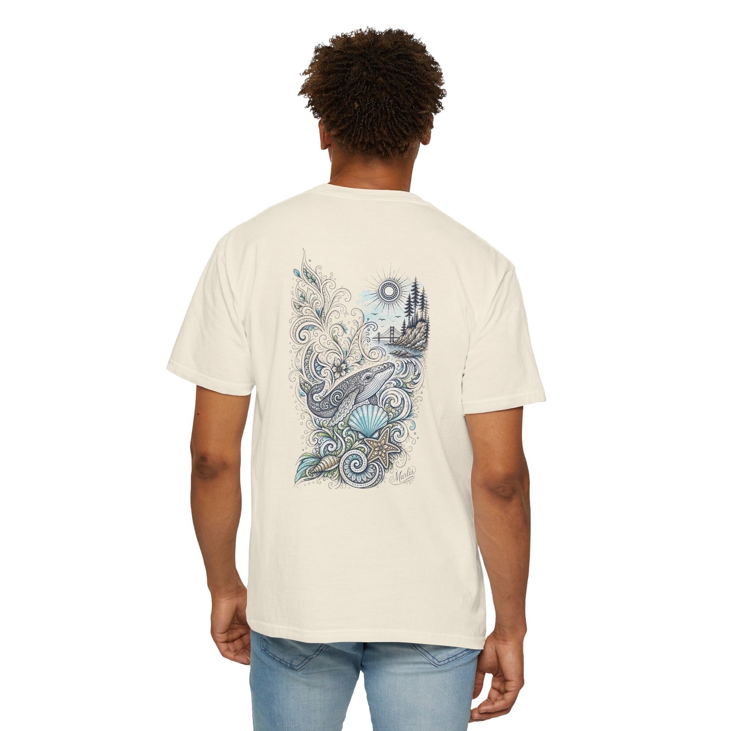Ocean Whale Surf, Shell & Coastal Nature Back Graphic Tee