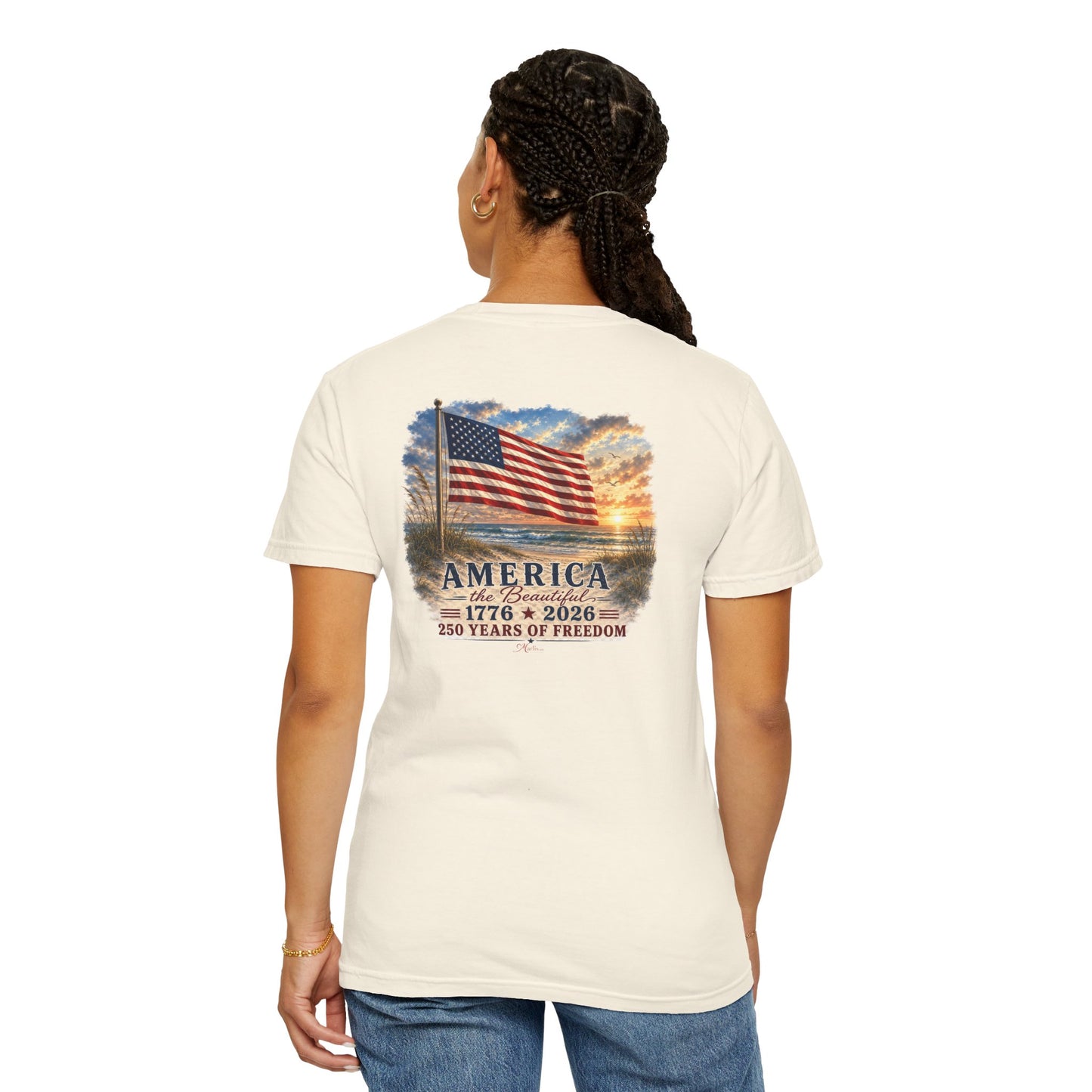 America the Beautiful T-Shirt | Comfort Colors® 1717 Patriotic Back & Chest Design Graphic Tee | USA 1776-2026