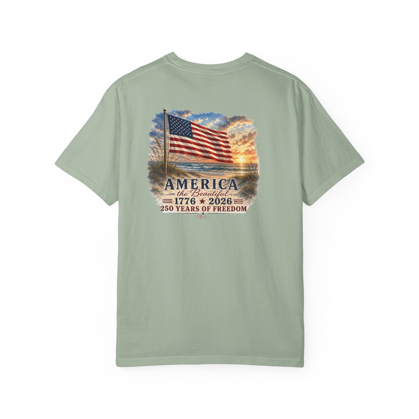 America the Beautiful T-Shirt | Comfort Colors® 1717 Patriotic Back & Chest Design Graphic Tee | USA 1776-2026