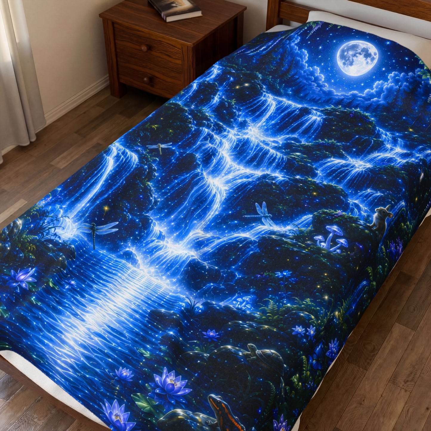 Moonlight Waterfall Nest — Oversized Immersive Seek-and-Find Blanket