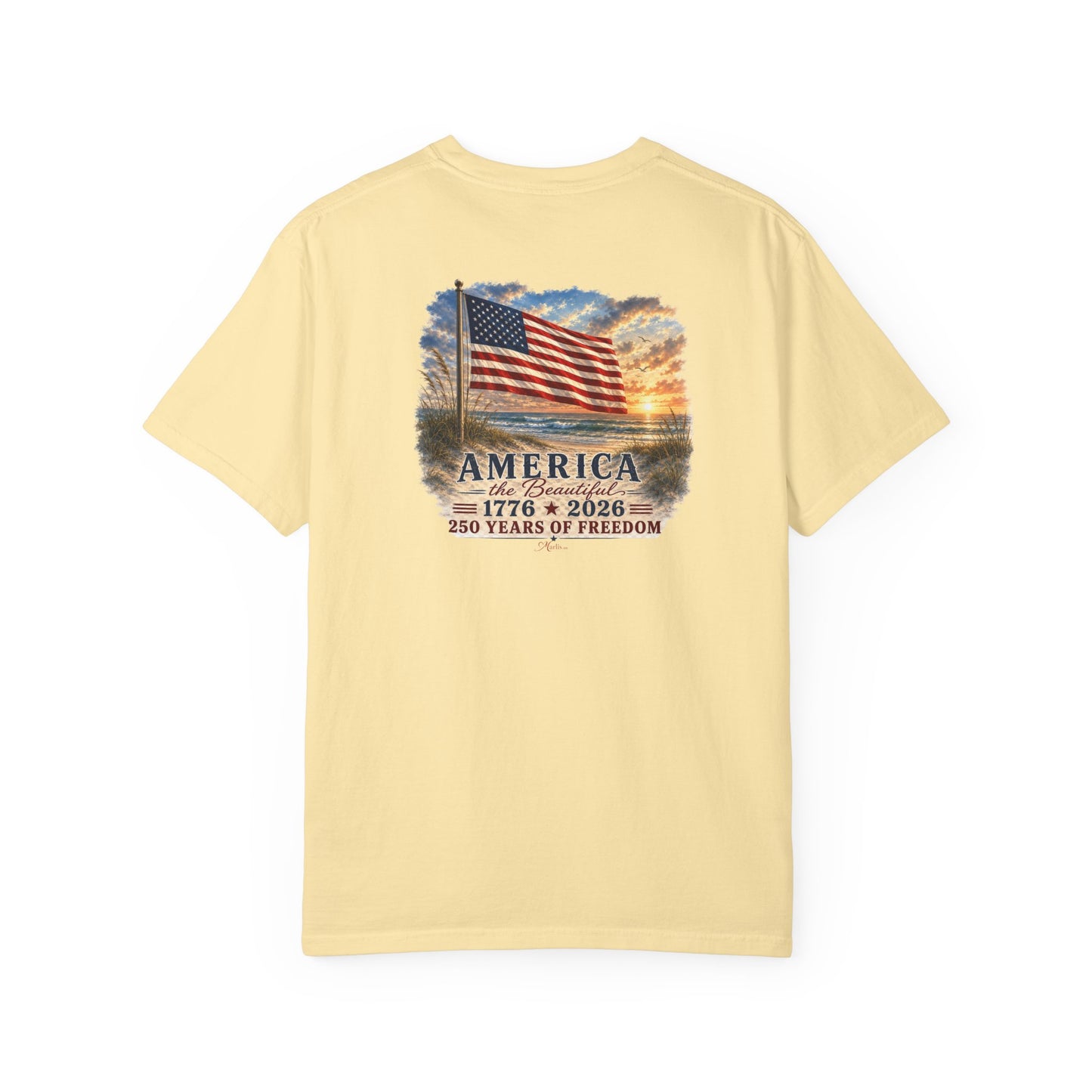 America the Beautiful T-Shirt | Comfort Colors® 1717 Patriotic Back & Chest Design Graphic Tee | USA 1776-2026