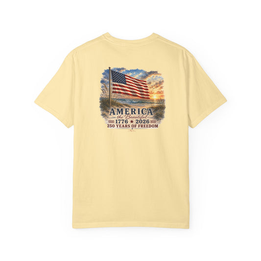 America the Beautiful T-Shirt | Comfort Colors® 1717 Patriotic Back & Chest Design Graphic Tee | USA 1776-2026