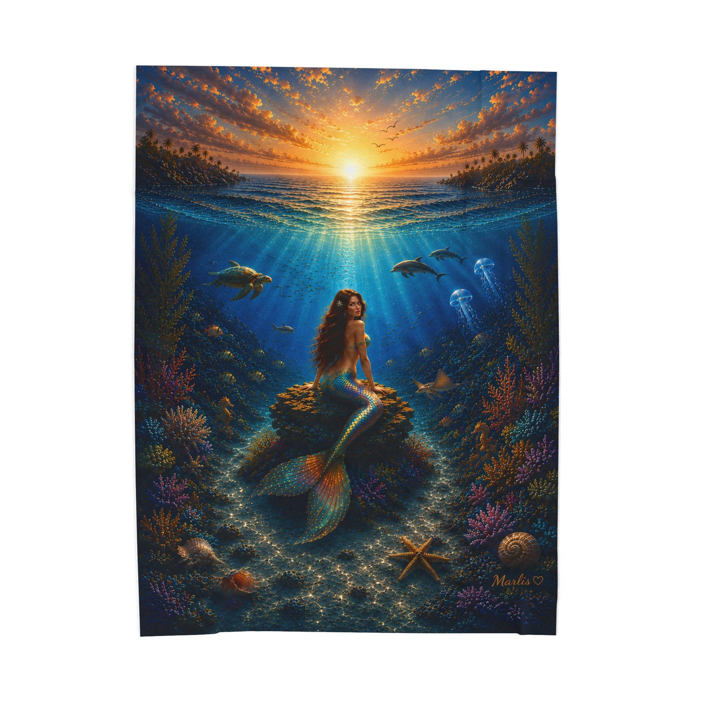 Sunset Silhouette Mermaid Velveteen Plush Blanket