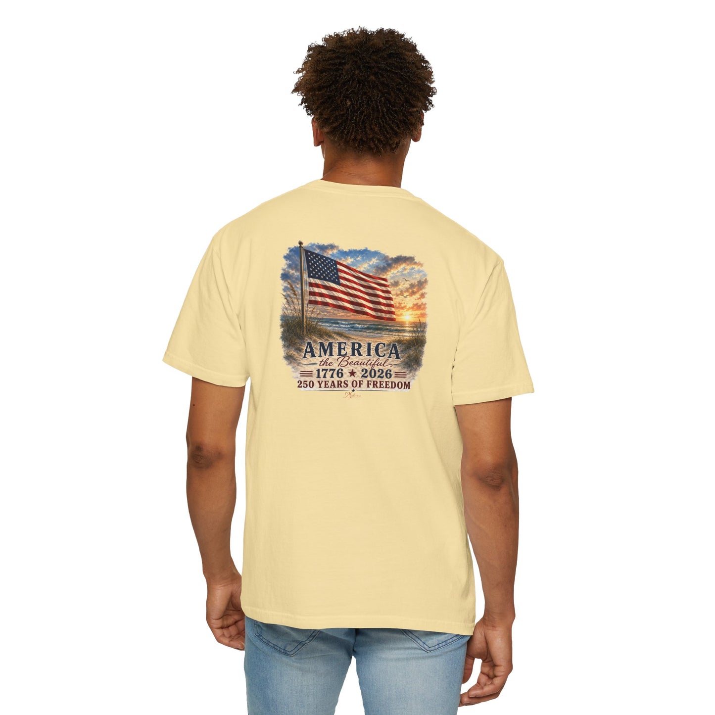 America the Beautiful T-Shirt | Comfort Colors® 1717 Patriotic Back & Chest Design Graphic Tee | USA 1776-2026