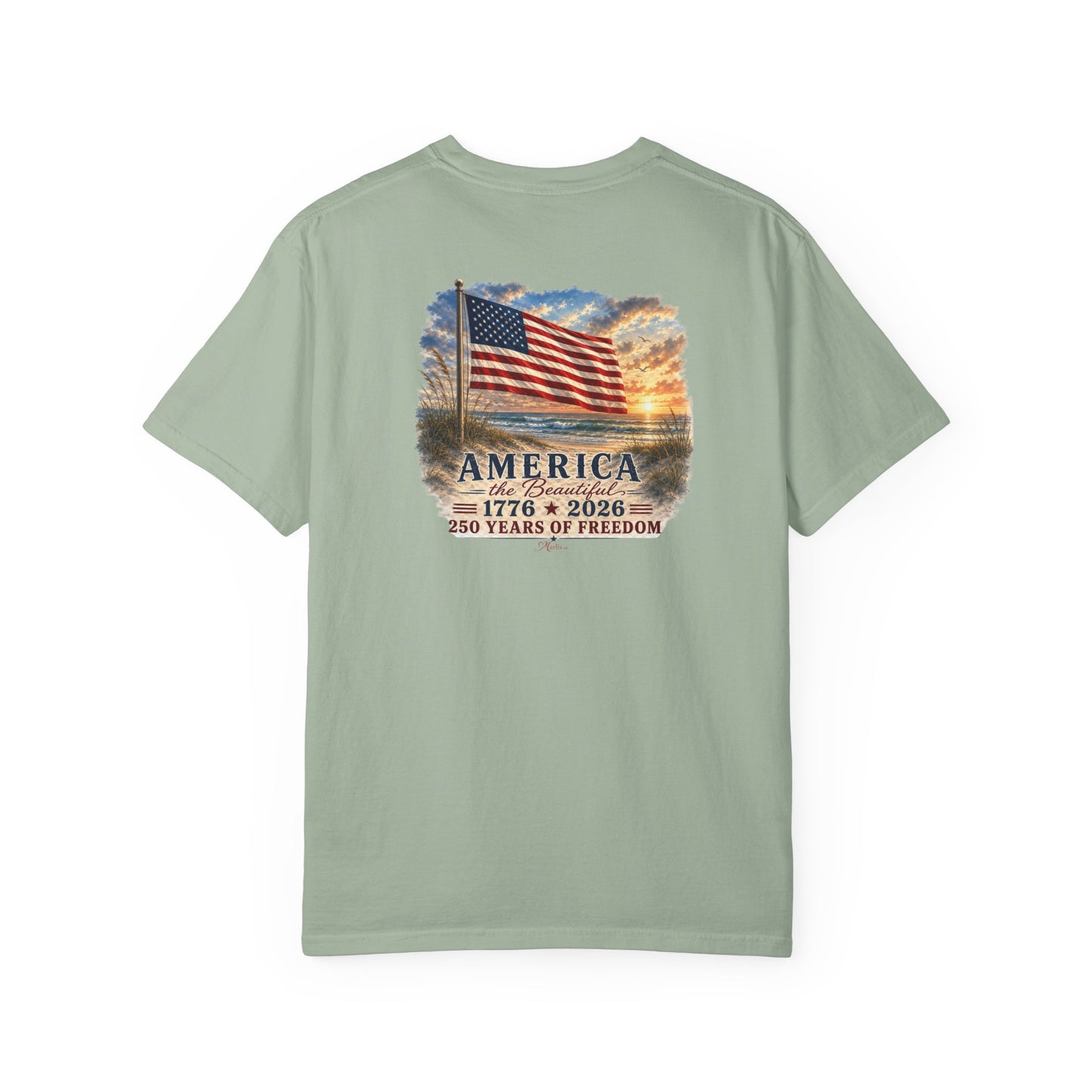 America the Beautiful T-Shirt | Comfort Colors® 1717 Patriotic Back & Chest Design Graphic Tee | USA 1776-2026