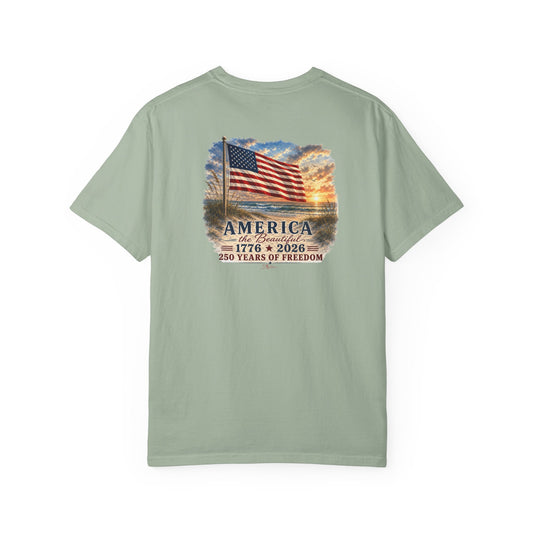 America the Beautiful T-Shirt | Comfort Colors® 1717 Patriotic Back & Chest Design Graphic Tee | USA 1776-2026