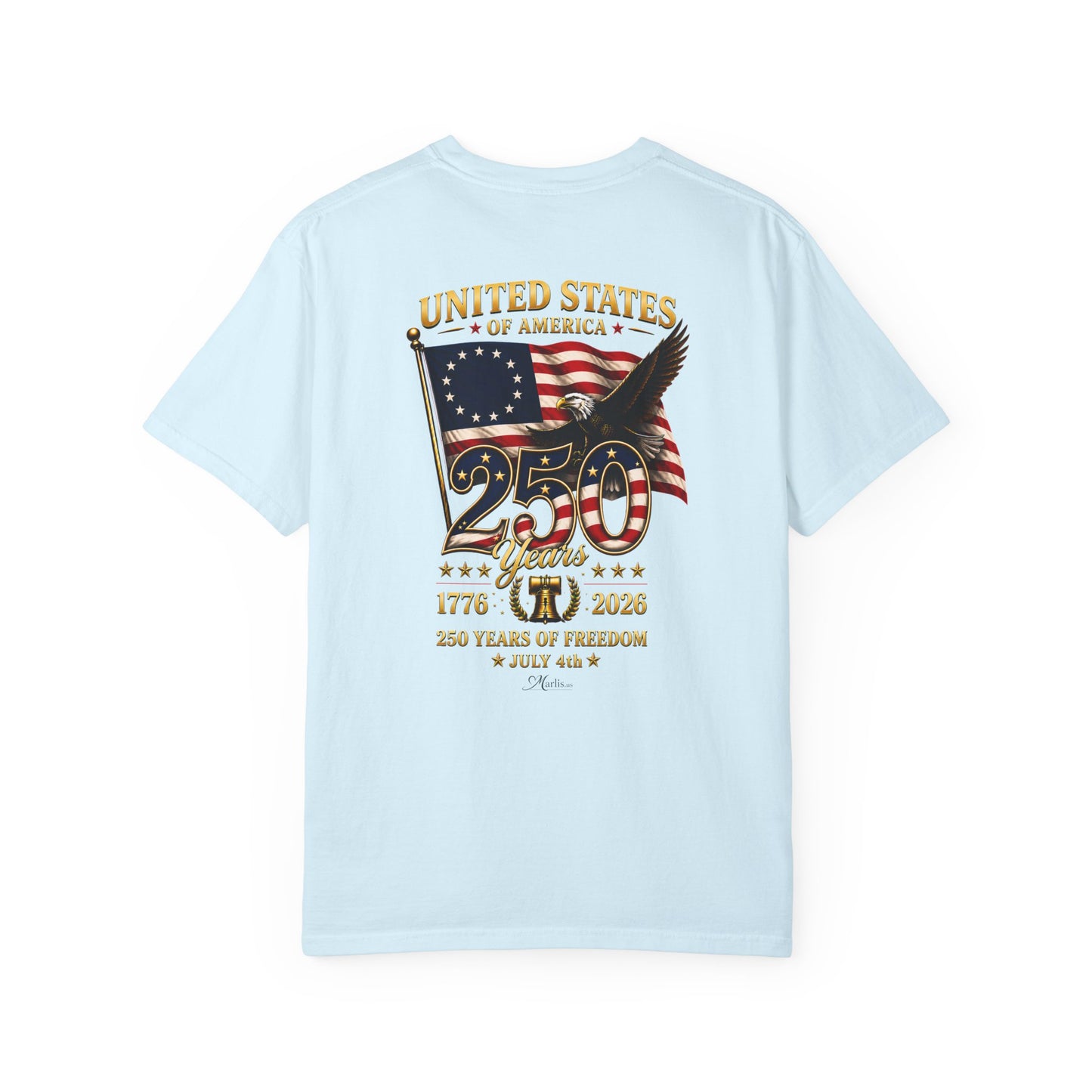 America 250 Betsy Ross Flag Back & Chest Design 1776-2026